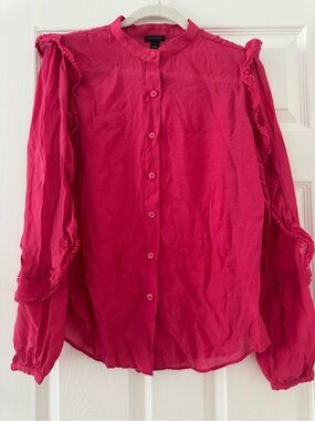 Ann Taylor Hot Pink Ruffle-Detail Button Front Blouse